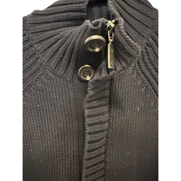 Black Ribbed Knit Cardigan Sweater With Button Front & Pockets Womens Medium Hig - Picture 3 of 4